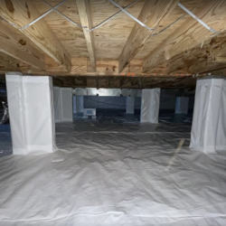 crawl space moisture barrier under house installed on floors and columns