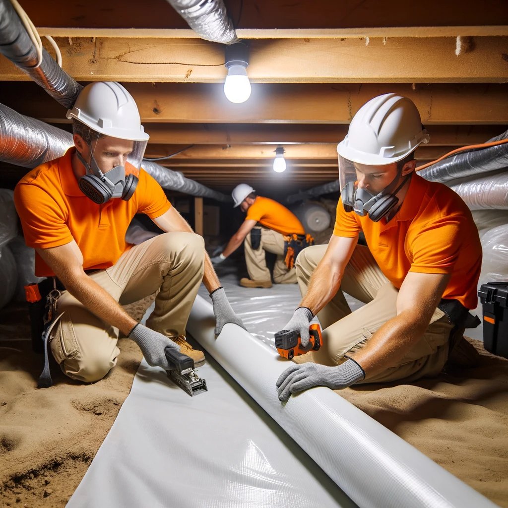 Expert SouthernDry technicians performing crawl space encapsulation service in Macon, GA.