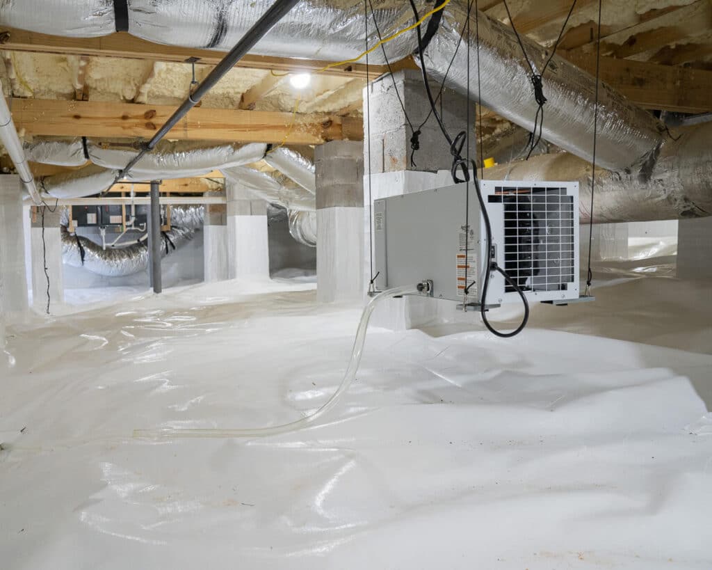 Crawl Space Encapsulation and dehumidifier installed in a customer's home