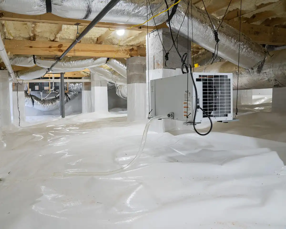 Crawl Space Encapsulation and dehumidifier installed in a customer's home