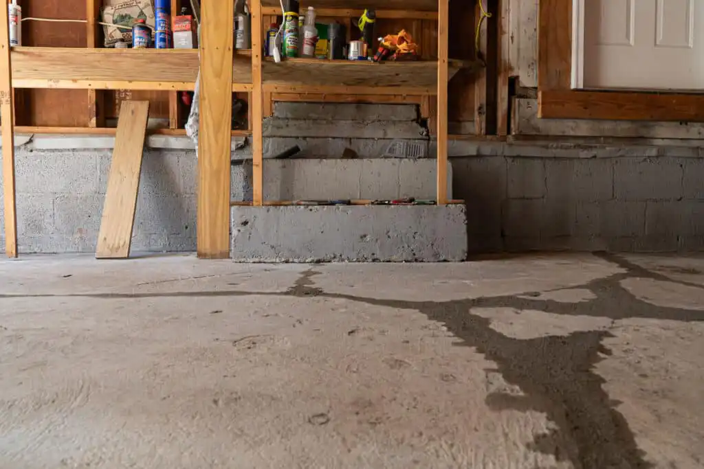 Garage with concrete leveling repair work to fix cracks and settling