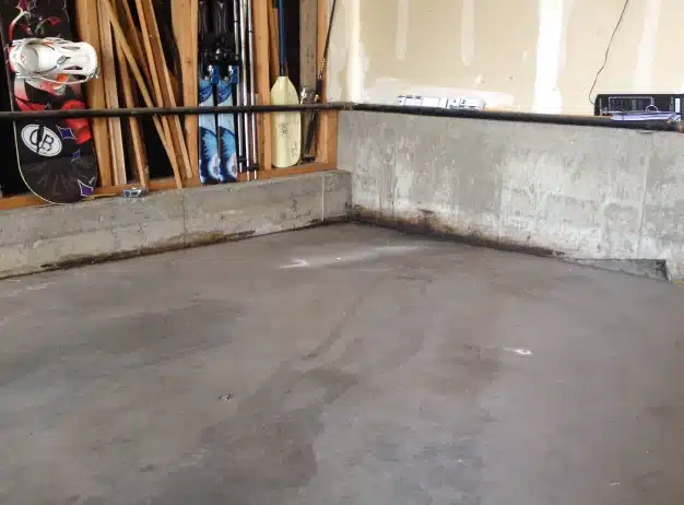 A garage exhibiting signs of moisture damage