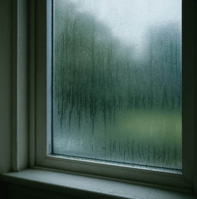 Moisture accumulated on a window and window sill
