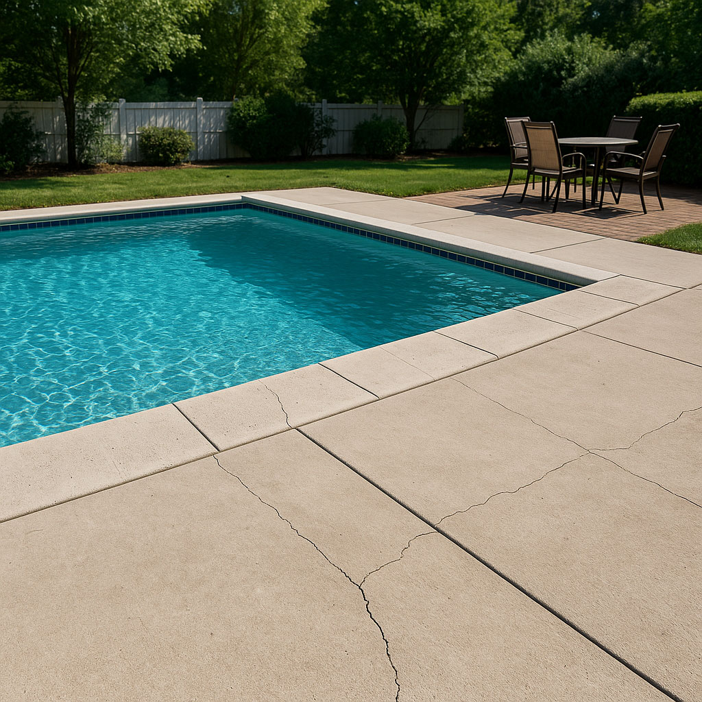 Cracked concrete pool deck