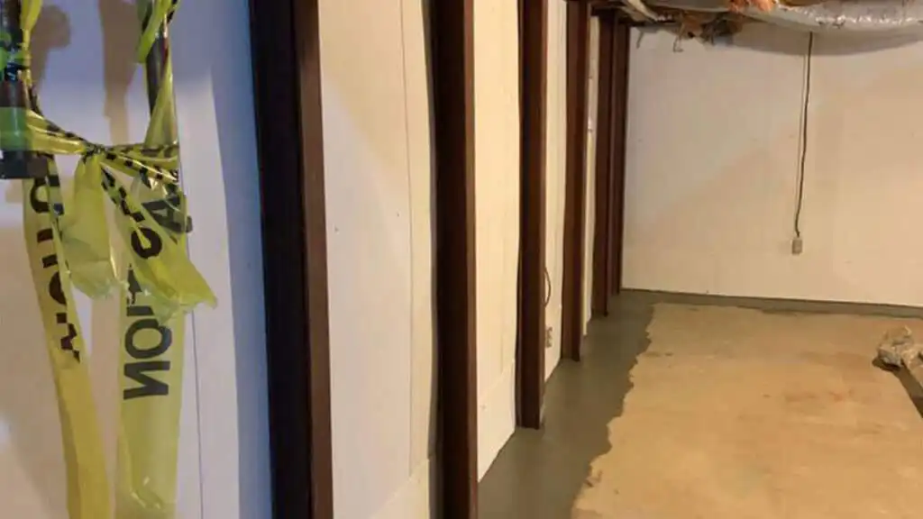 Steel I-Beams installed in a basement for bowing wall repair