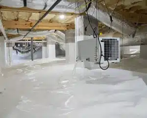 Crawl Space Encapsulation and dehumidifier installed in a customer's home